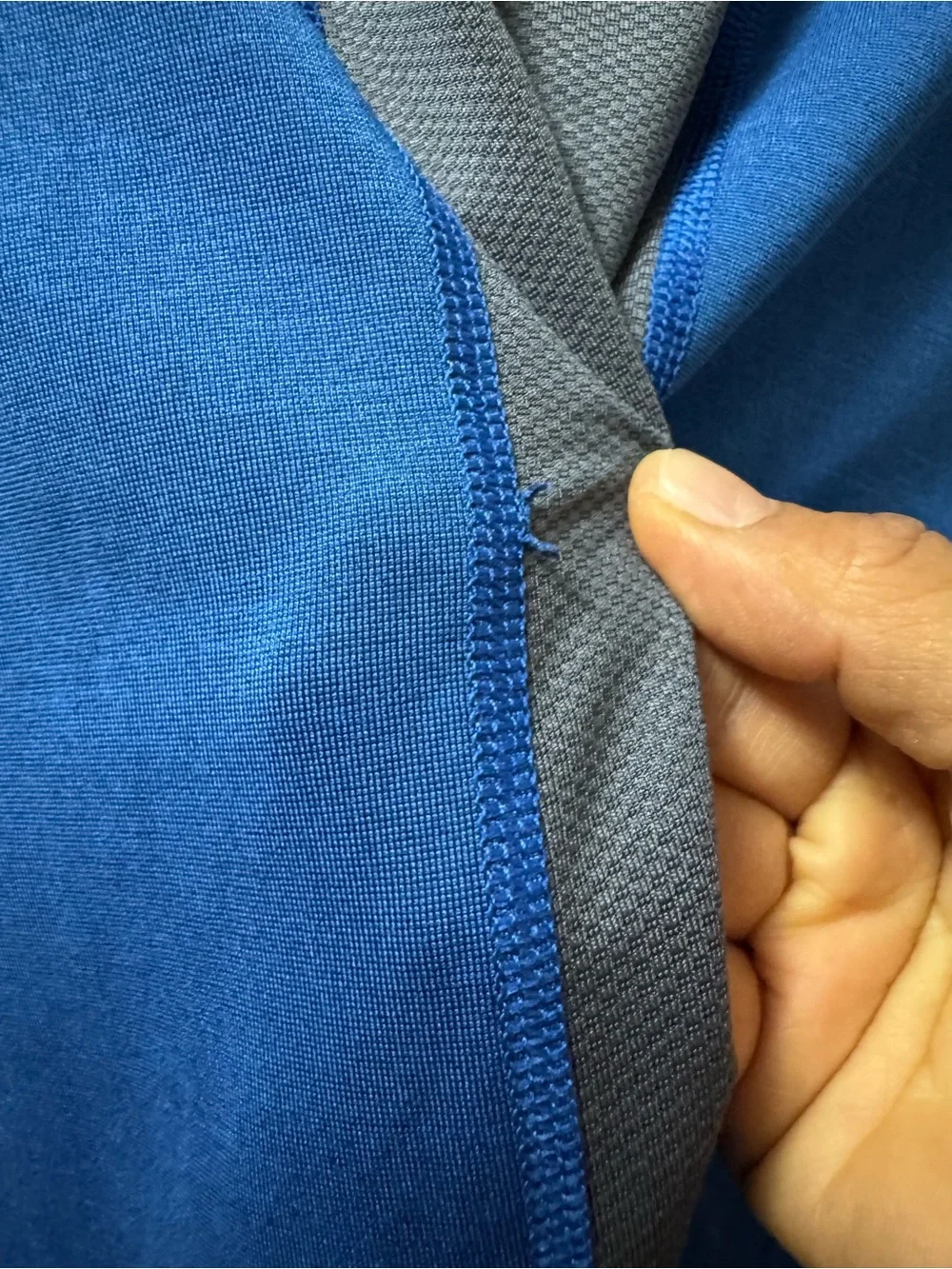 The North Face Blue Quarter-Zip with Gray Panels and Lime Accent
